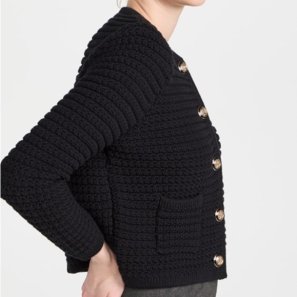Black Textured Knit Button-Front Jacket - image 7
